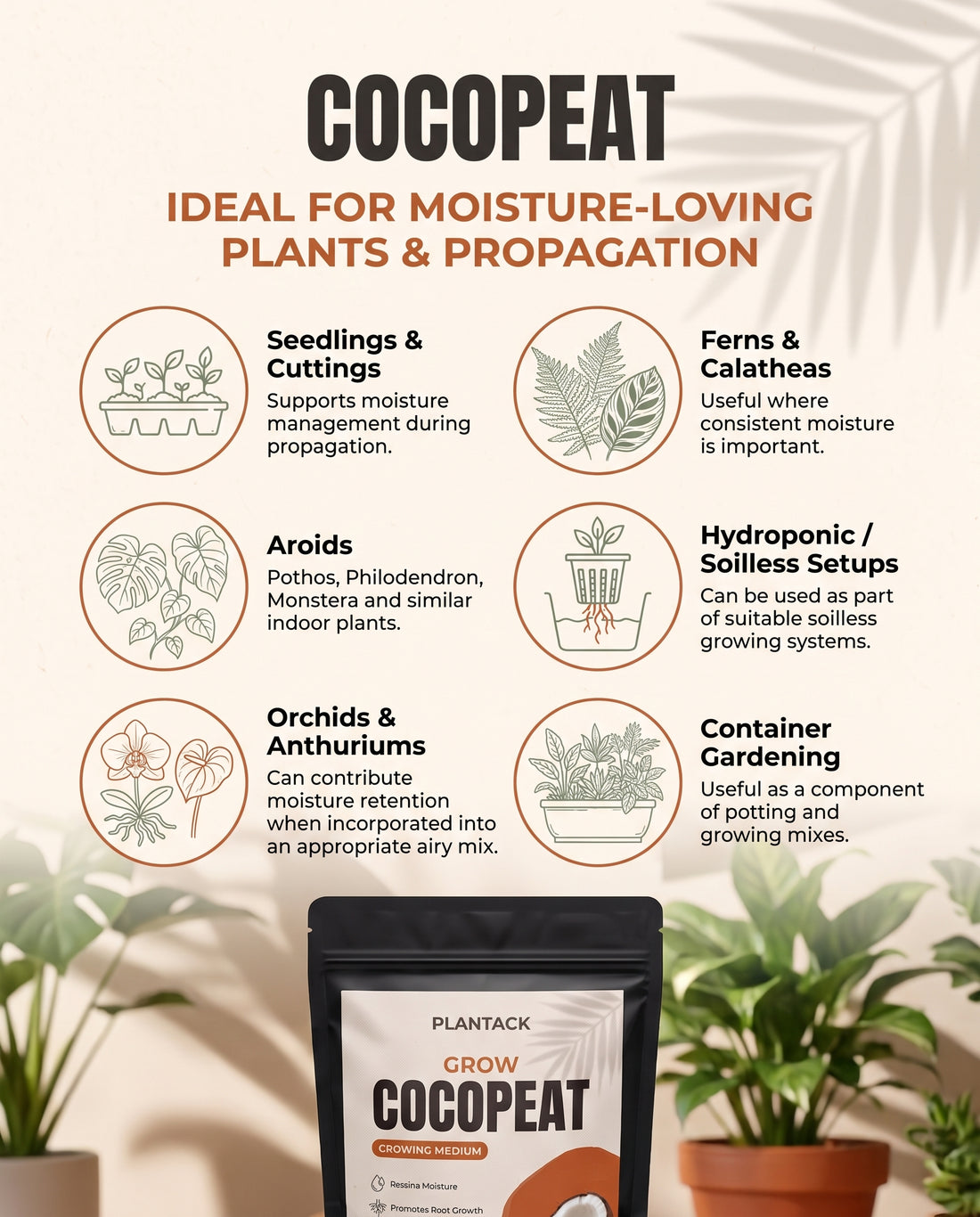Plantack Grow Cocopeat for Plants | Premium Coconut Coir Growing Medium