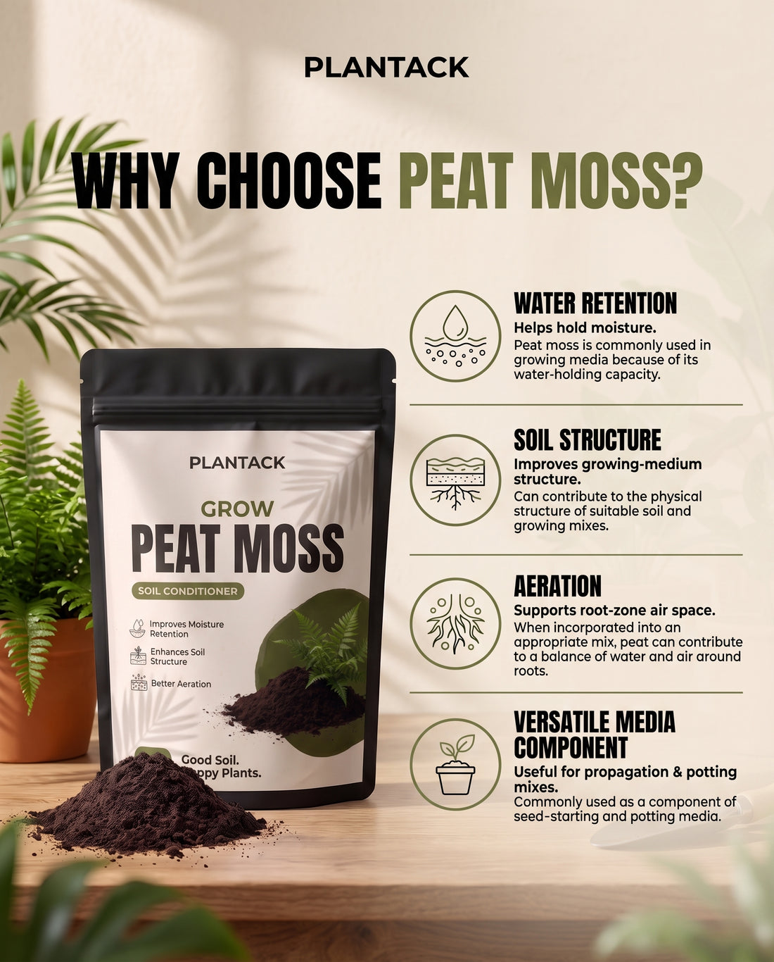 Plantack Grow Peat Moss | Soil Conditioner for Plants, Seed Starting & Potting Mix