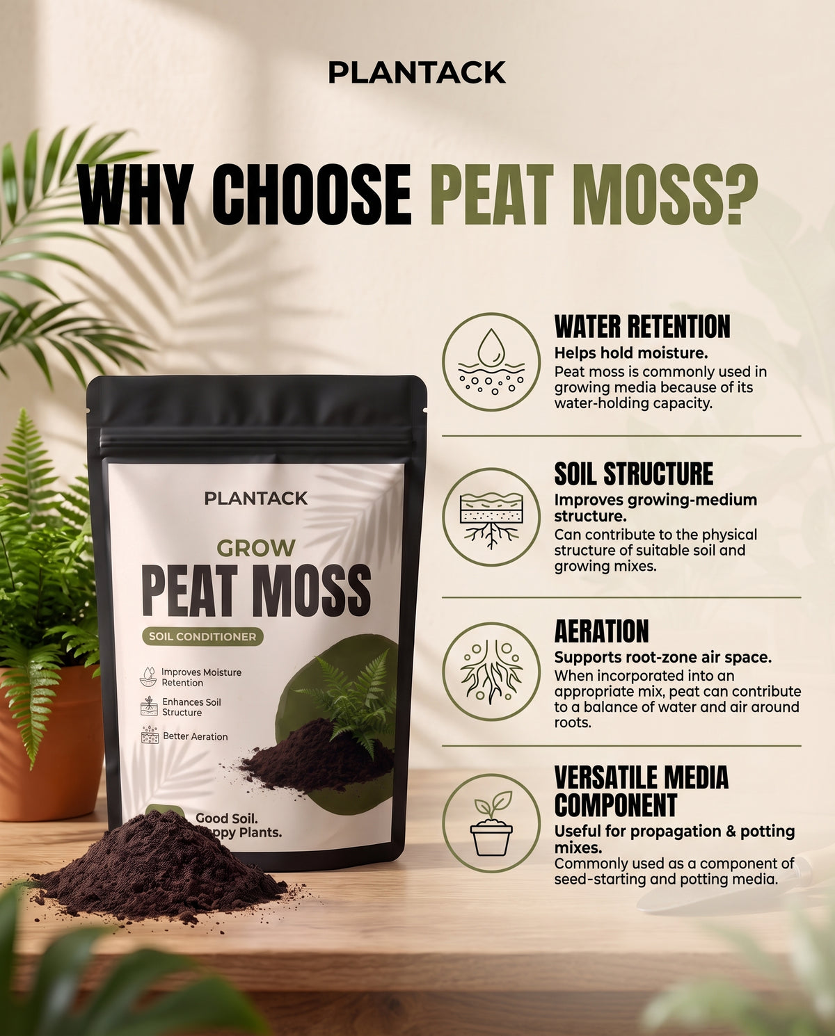 Plantack Grow Peat Moss | Soil Conditioner for Plants, Seed Starting & Potting Mix
