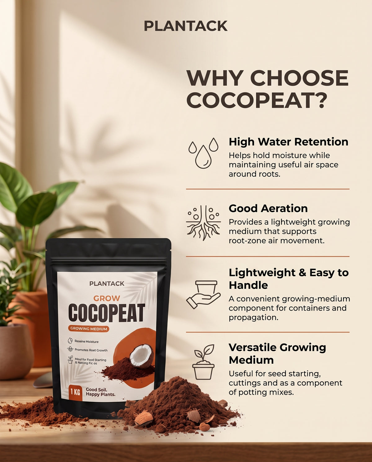 Plantack Grow Cocopeat for Plants | Premium Coconut Coir Growing Medium