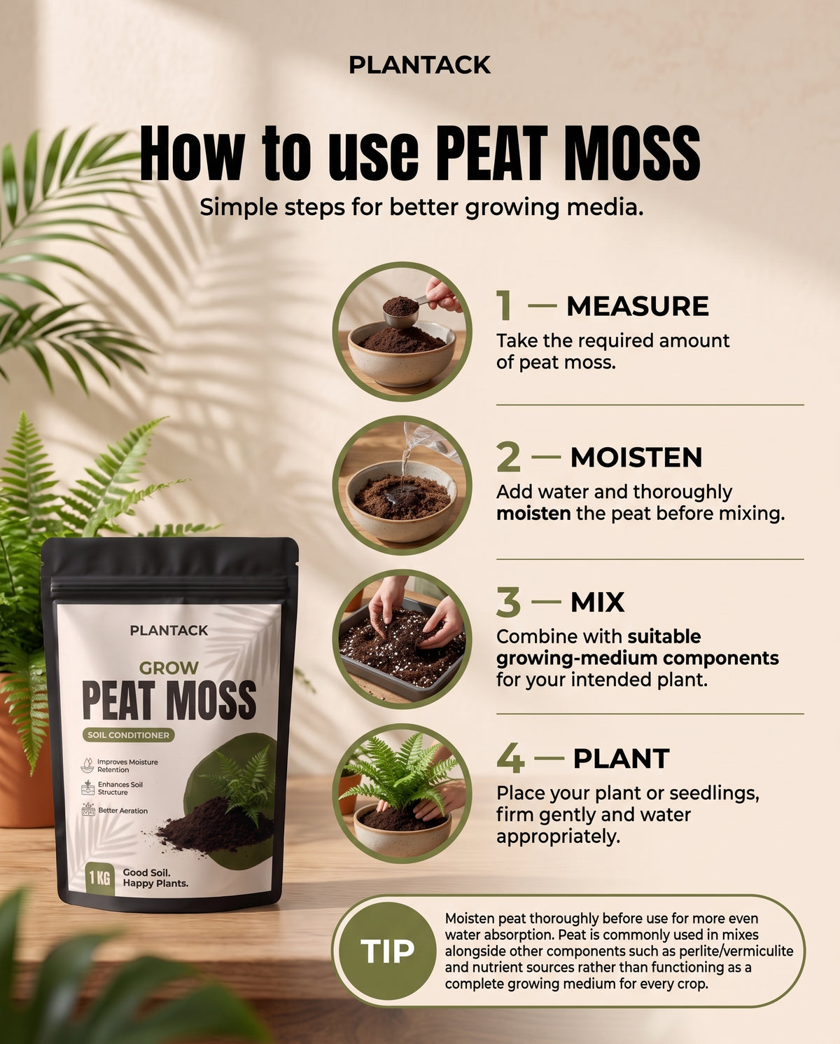 Plantack Grow Peat Moss | Soil Conditioner for Plants, Seed Starting & Potting Mix