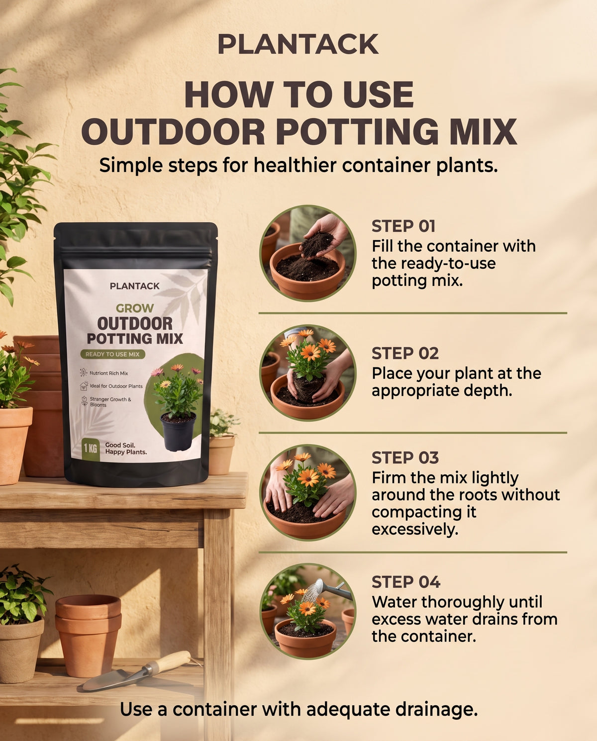 Plantack Grow Outdoor Soilless Mix – Ready-to-Use Potting Mix for Outdoor Plants