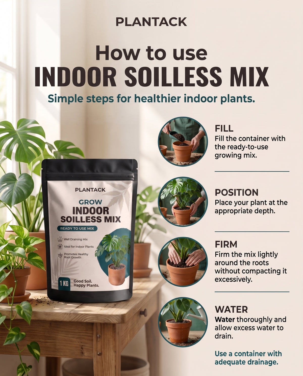 Plantack Grow Indoor Soilless Mix – Ready-to-Use Potting Mix for Indoor Plants