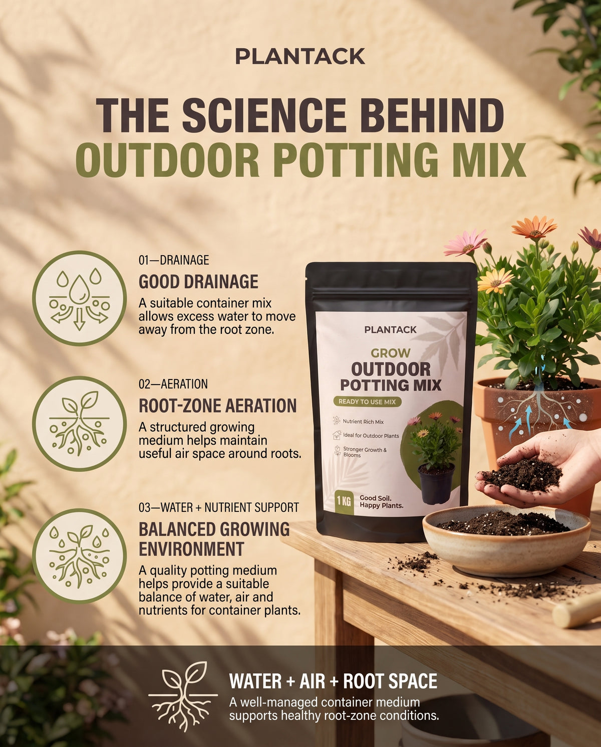 Plantack Grow Outdoor Soilless Mix – Ready-to-Use Potting Mix for Outdoor Plants