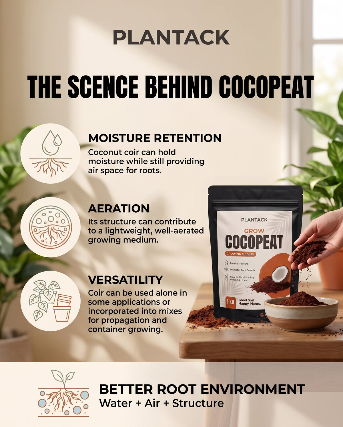 Plantack Grow Cocopeat for Plants | Premium Coconut Coir Growing Medium