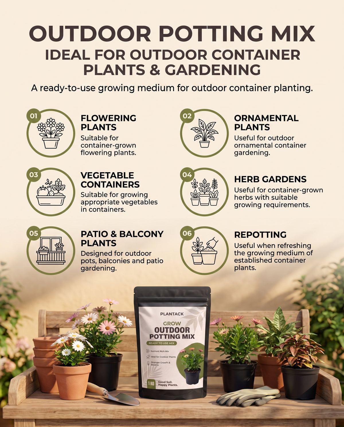 Plantack Grow Outdoor Soilless Mix – Ready-to-Use Potting Mix for Outdoor Plants