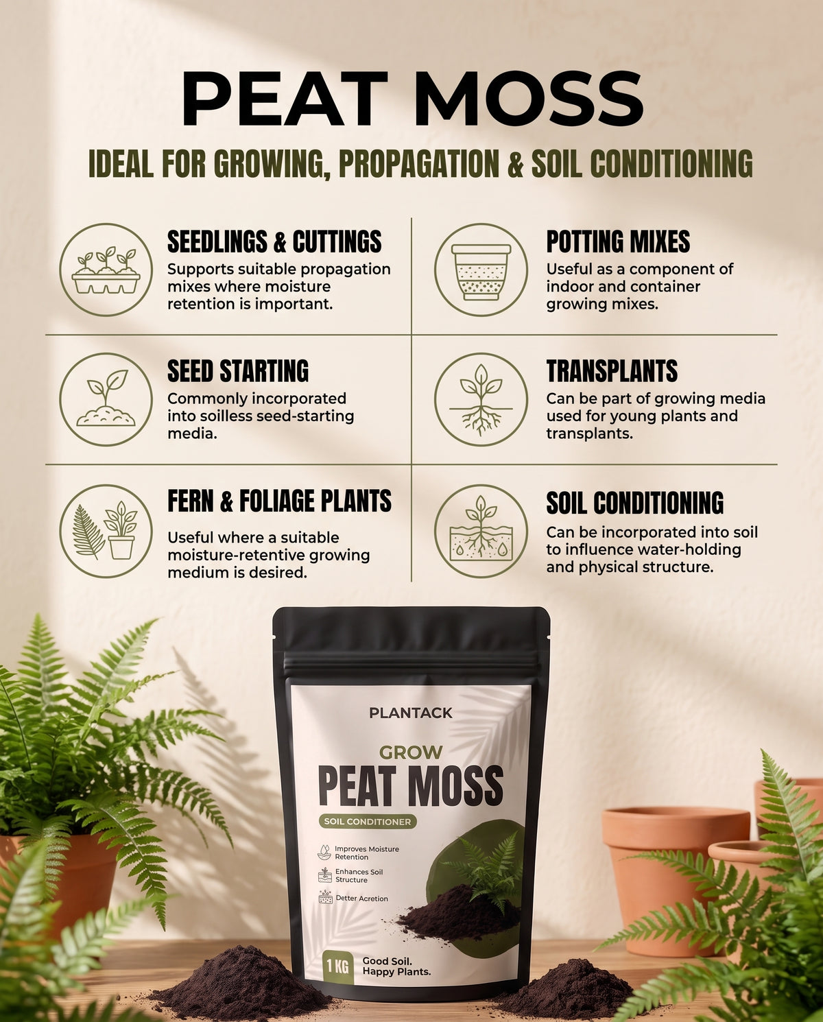 Plantack Grow Peat Moss | Soil Conditioner for Plants, Seed Starting & Potting Mix