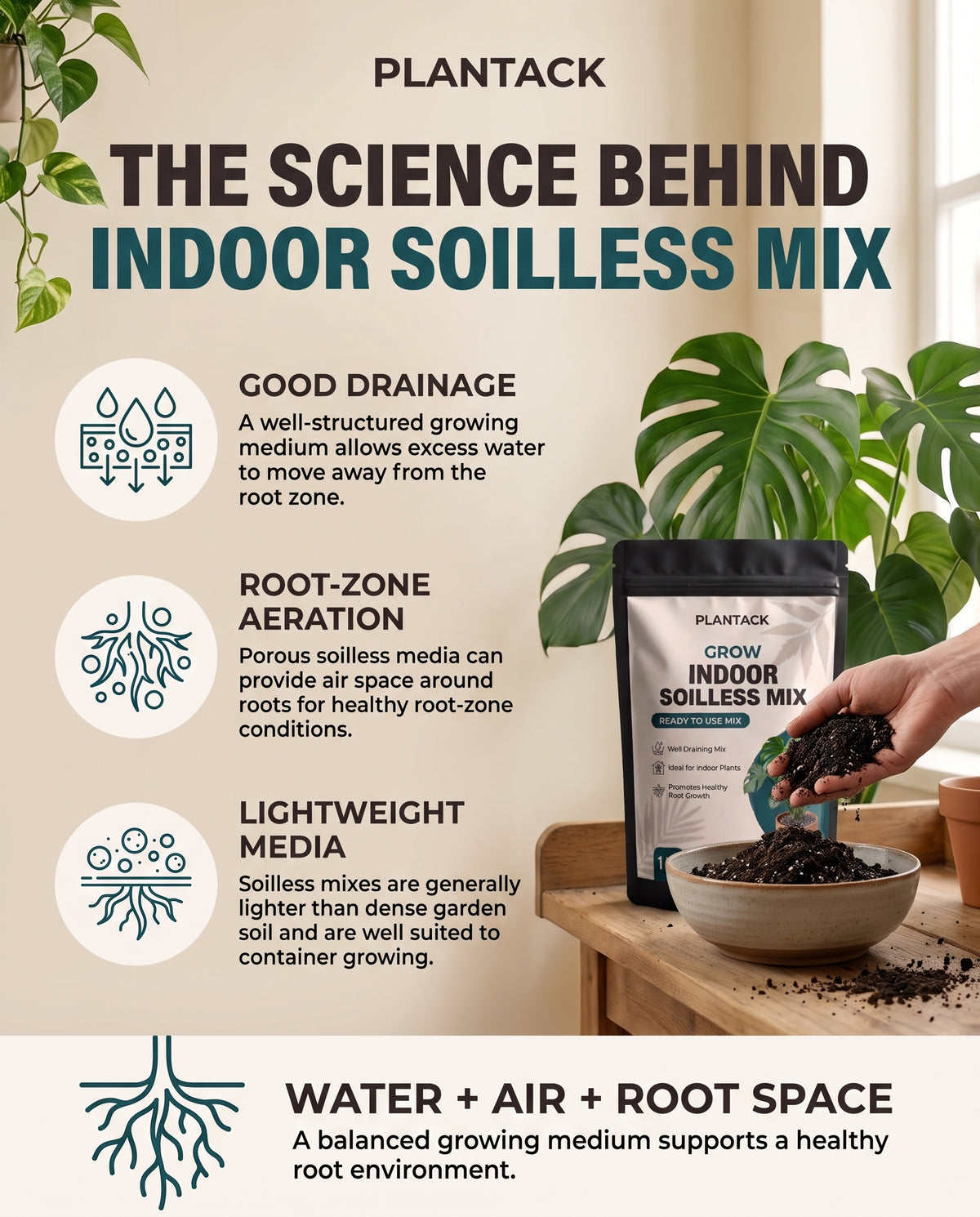 Plantack Grow Indoor Soilless Mix – Ready-to-Use Potting Mix for Indoor Plants