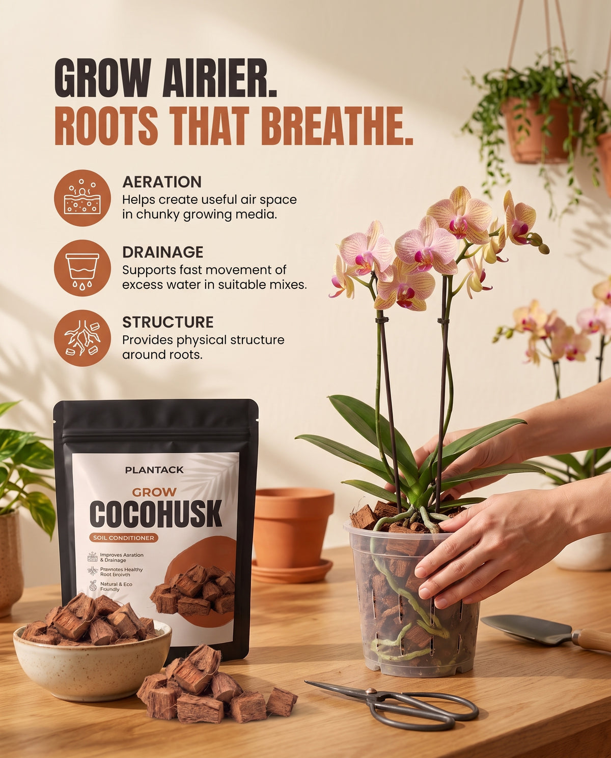 Plantack Grow Coco Husk Chips | Coco Husk for Orchids, Aroids & Potting Mix