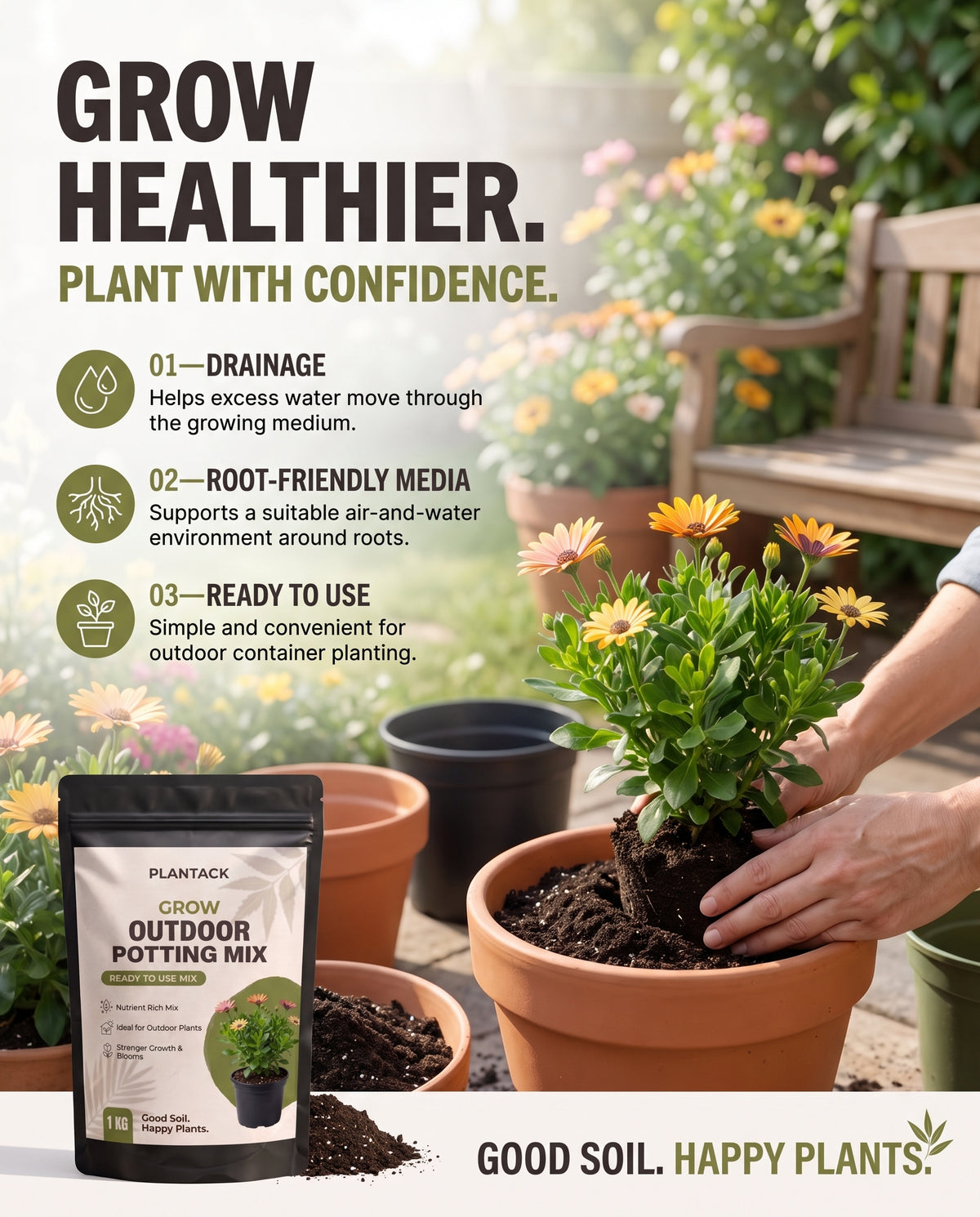 Plantack Grow Outdoor Soilless Mix – Ready-to-Use Potting Mix for Outdoor Plants