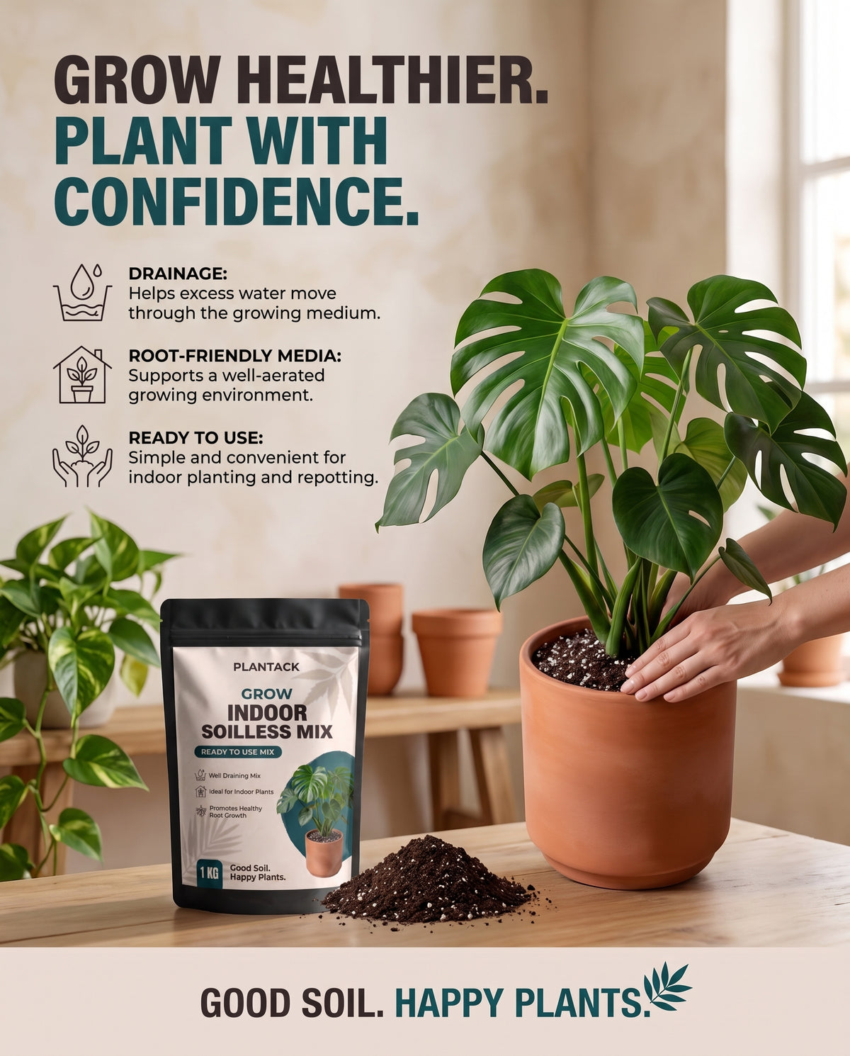 Plantack Grow Indoor Soilless Mix – Ready-to-Use Potting Mix for Indoor Plants