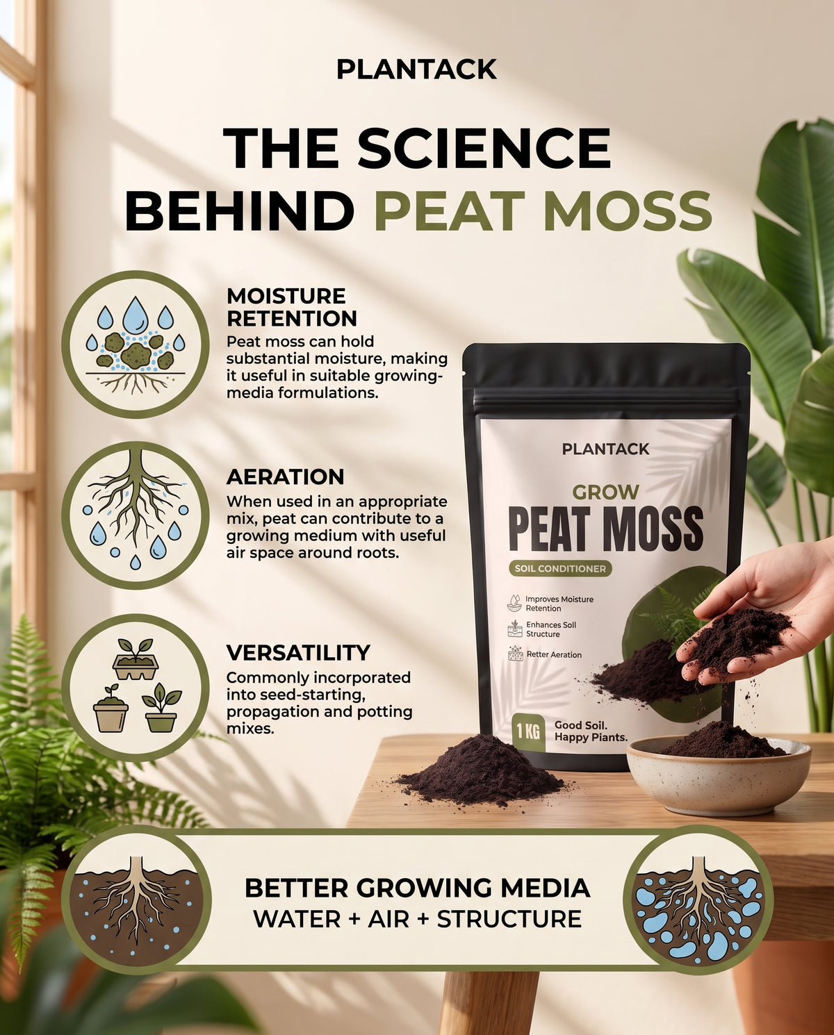 Plantack Grow Peat Moss | Soil Conditioner for Plants, Seed Starting & Potting Mix